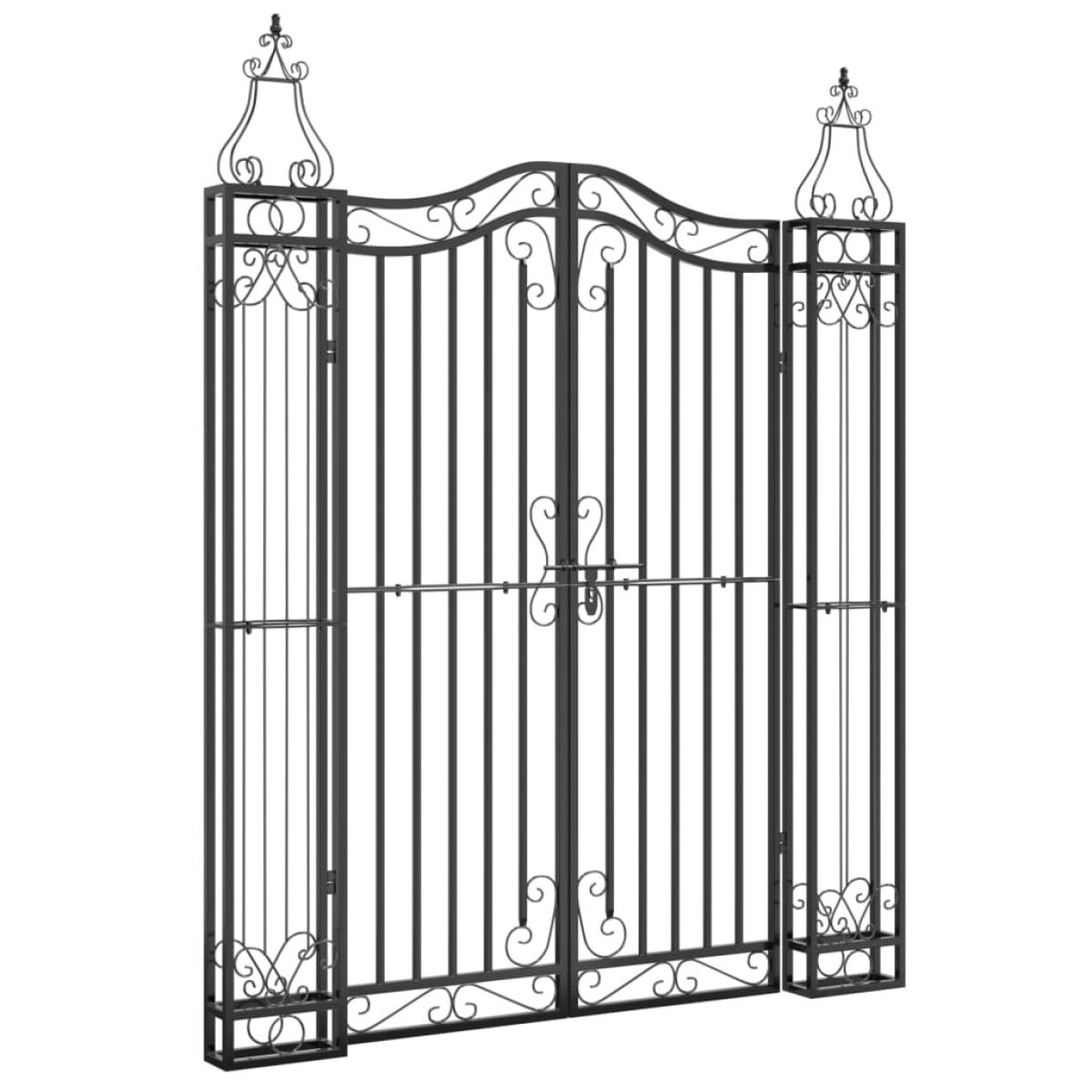 Puerta de jardín de hierro forjado negro 121x8x150 cm