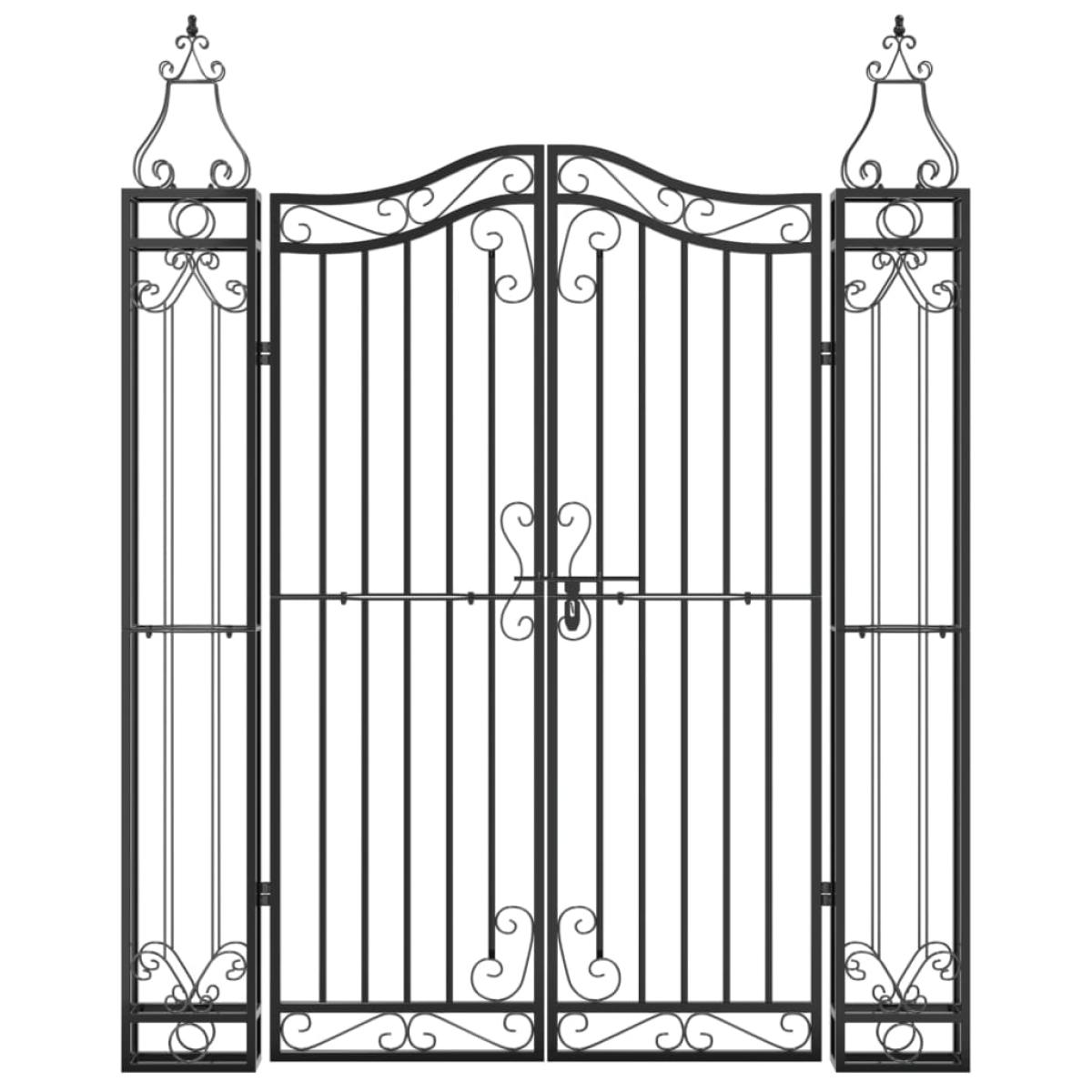 Puerta de jardín de hierro forjado negro 121x8x150 cm