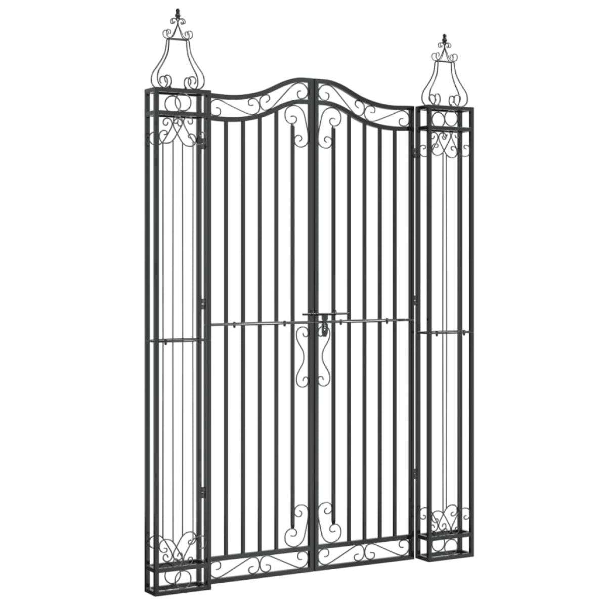 Puerta de jardín de hierro forjado negro 121x8x180 cm