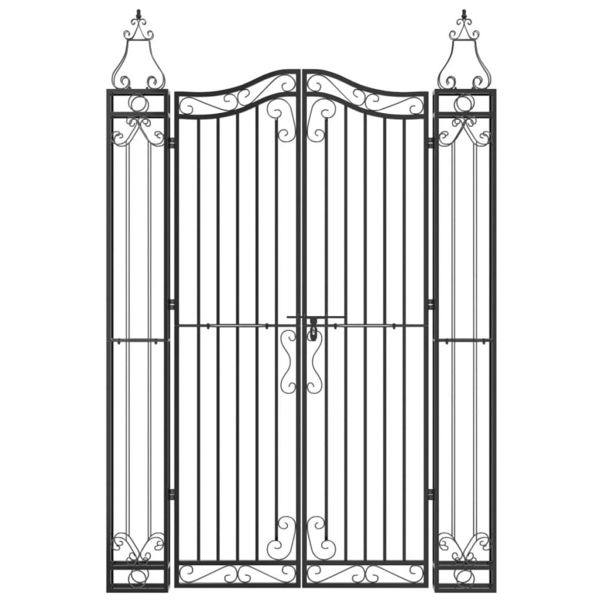 Puerta de jardín de hierro forjado negro 121x8x180 cm