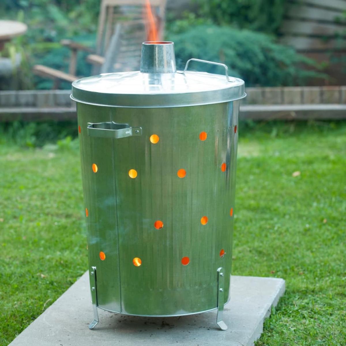 Nature Incinerador de jardín redondo de acero galvanizado 46x72 cm 