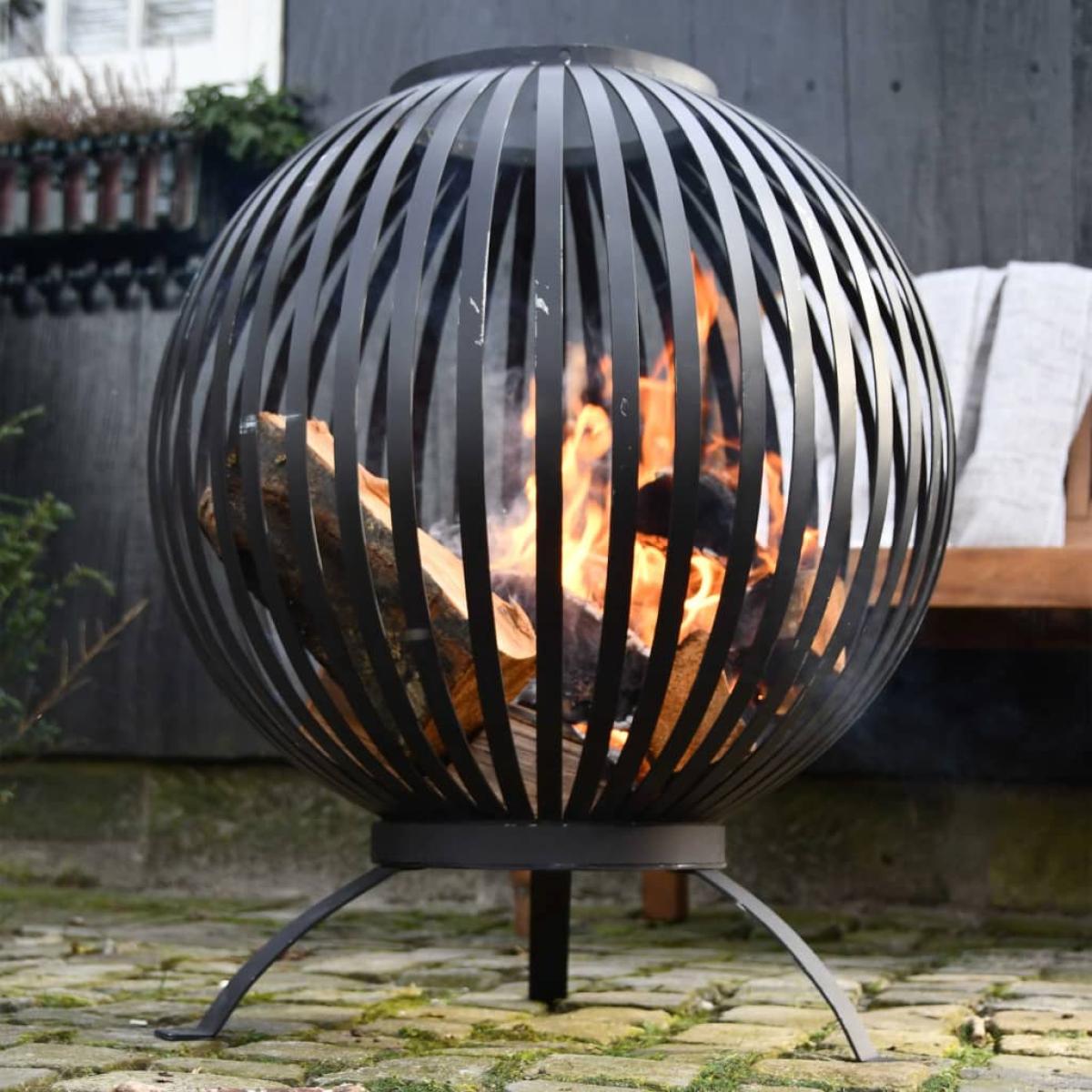 Esschert Design Brasero esfera enrejada acero al carbono negro FF400