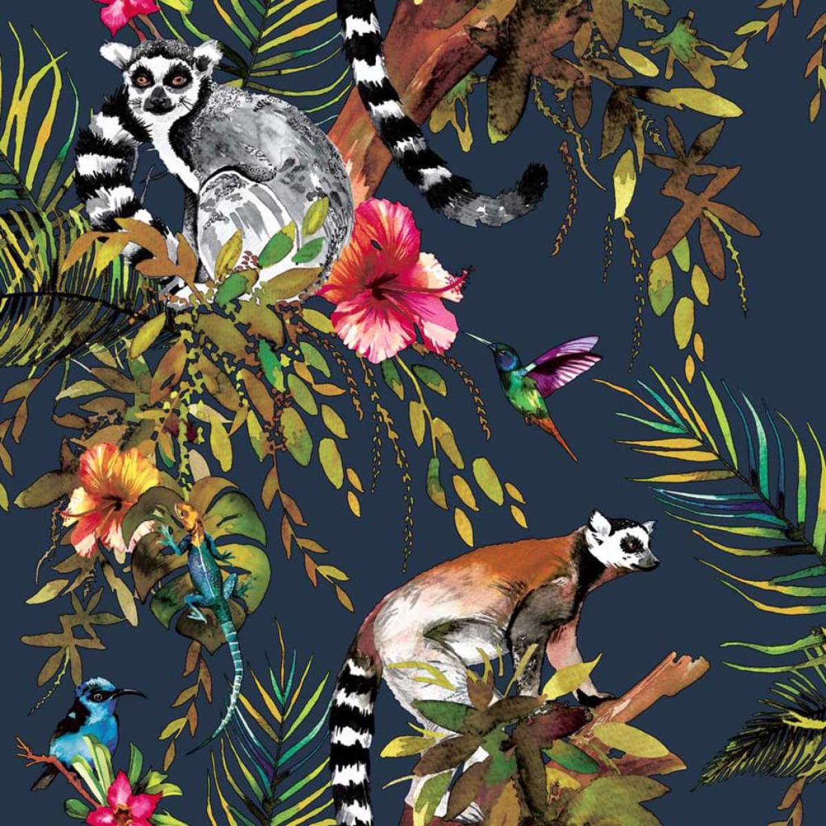 DUTCH WALLCOVERINGS Papel pintado lémur azul petróleo