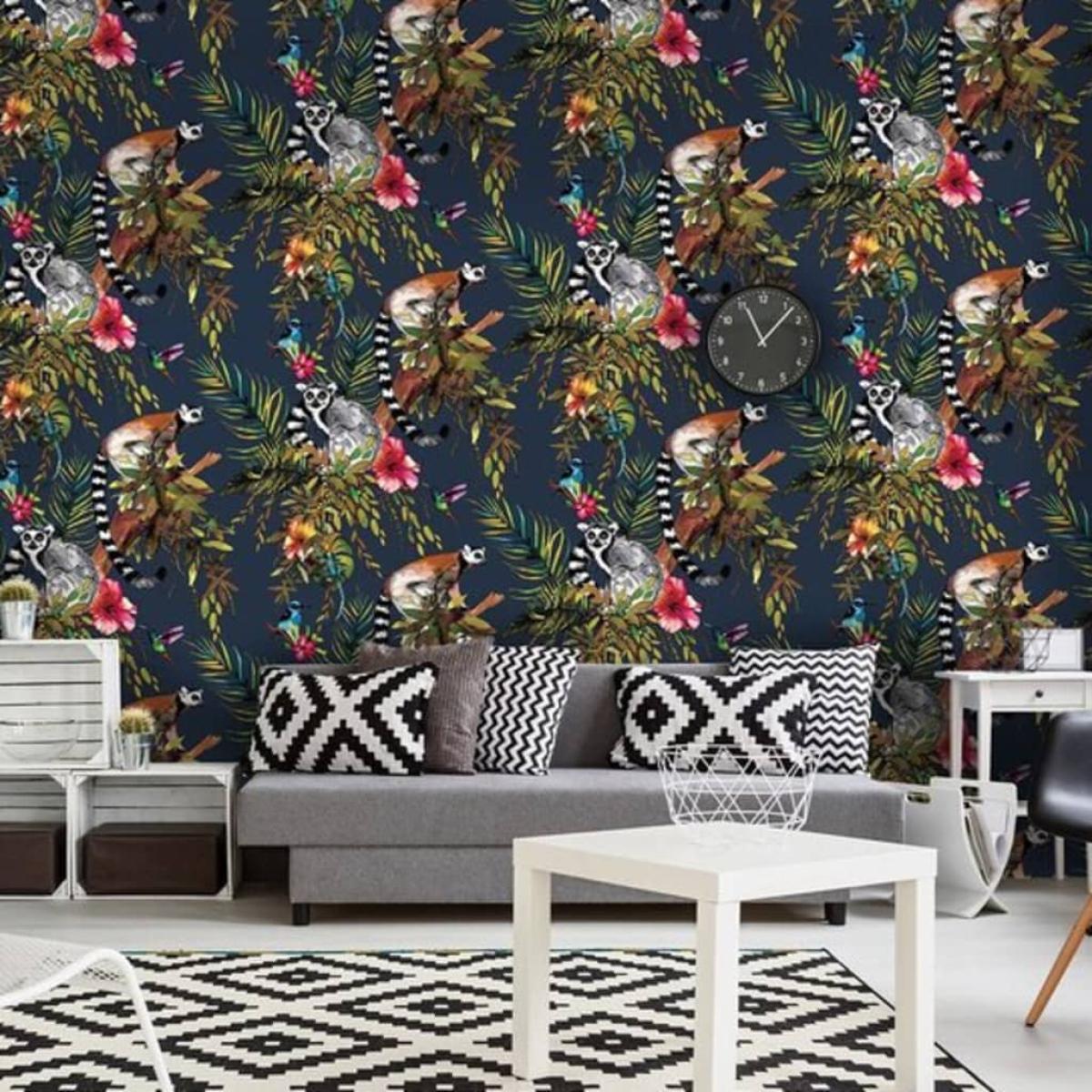 DUTCH WALLCOVERINGS Papel pintado lémur azul petróleo