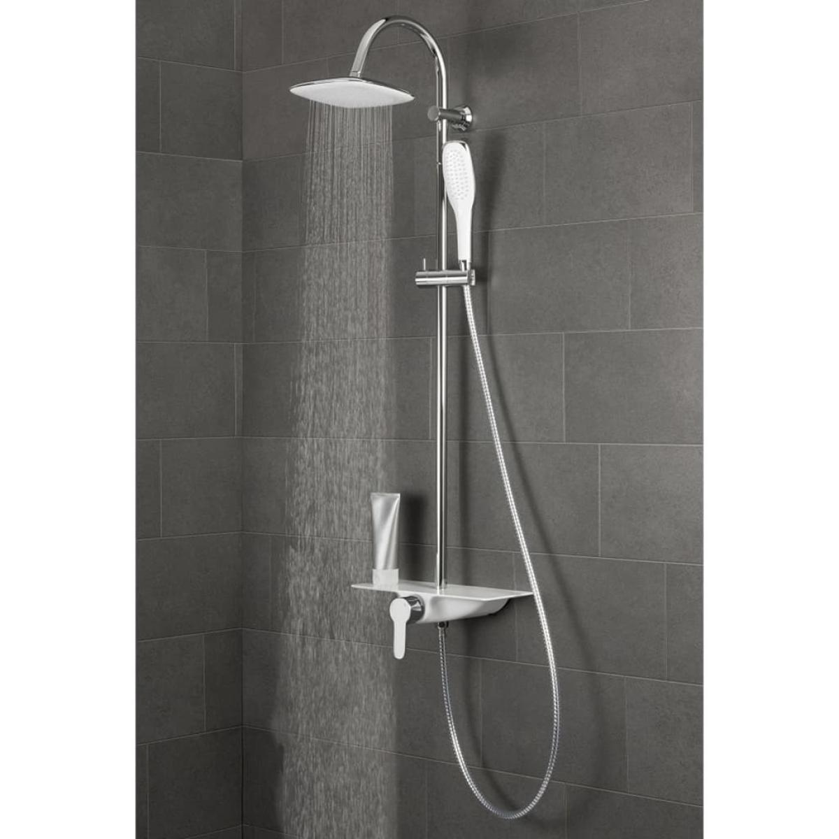 SCHÜTTE Set ducha fija con monomando y bandeja WATERWAY blanco cromado