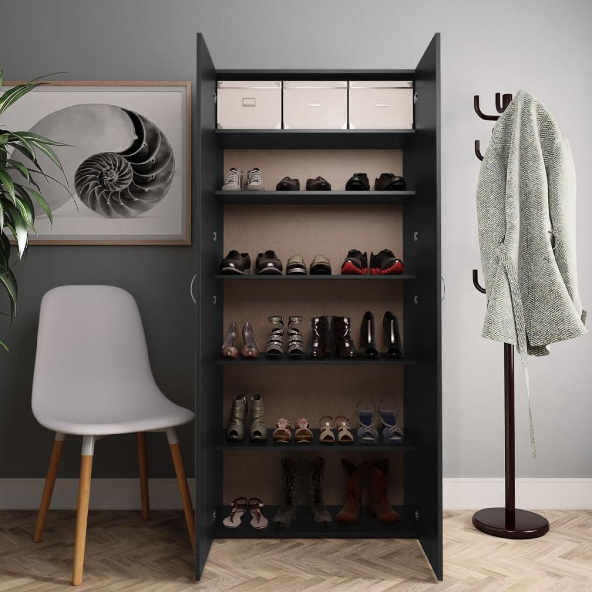 Mueble zapatero de madera contrachapada negro 80x35,5x180 cm