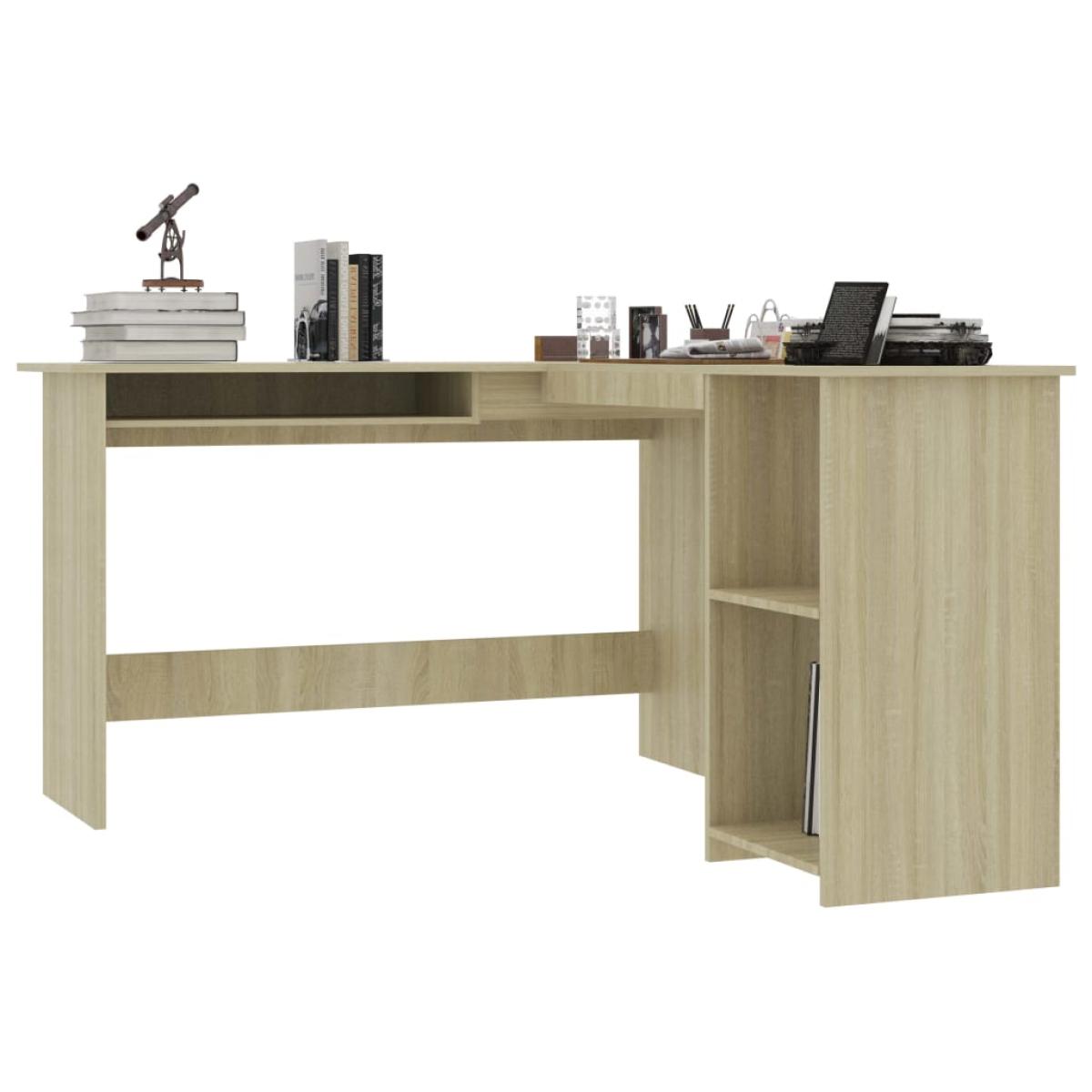 Escritorio forma de L madera contrachapada roble 120x140x75 cm