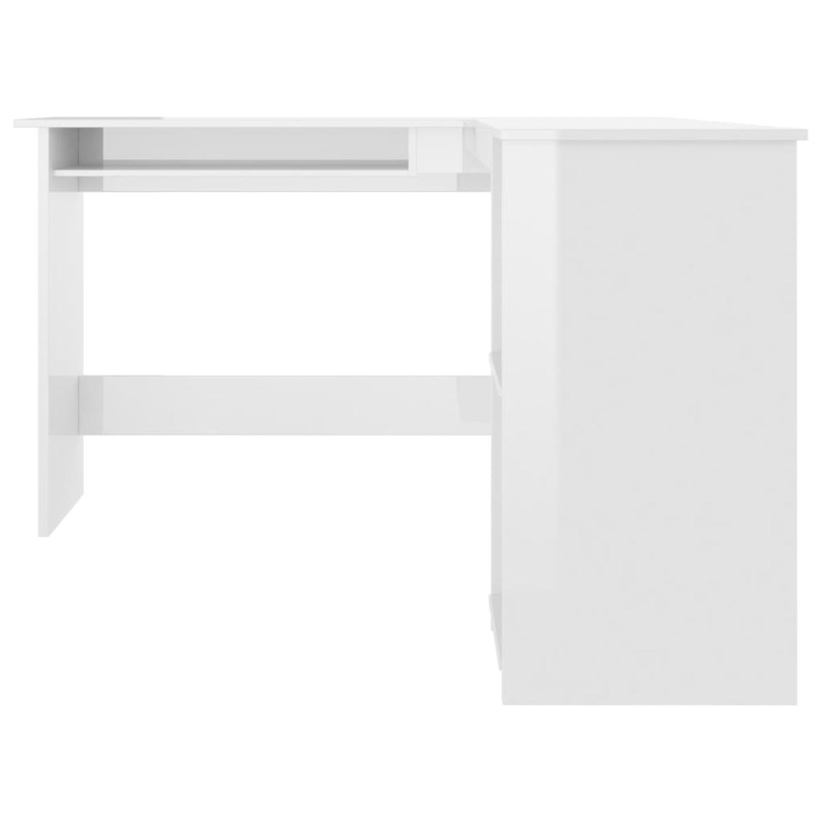 Escritorio forma de L contrachapada blanco brillo 120x140x75 cm