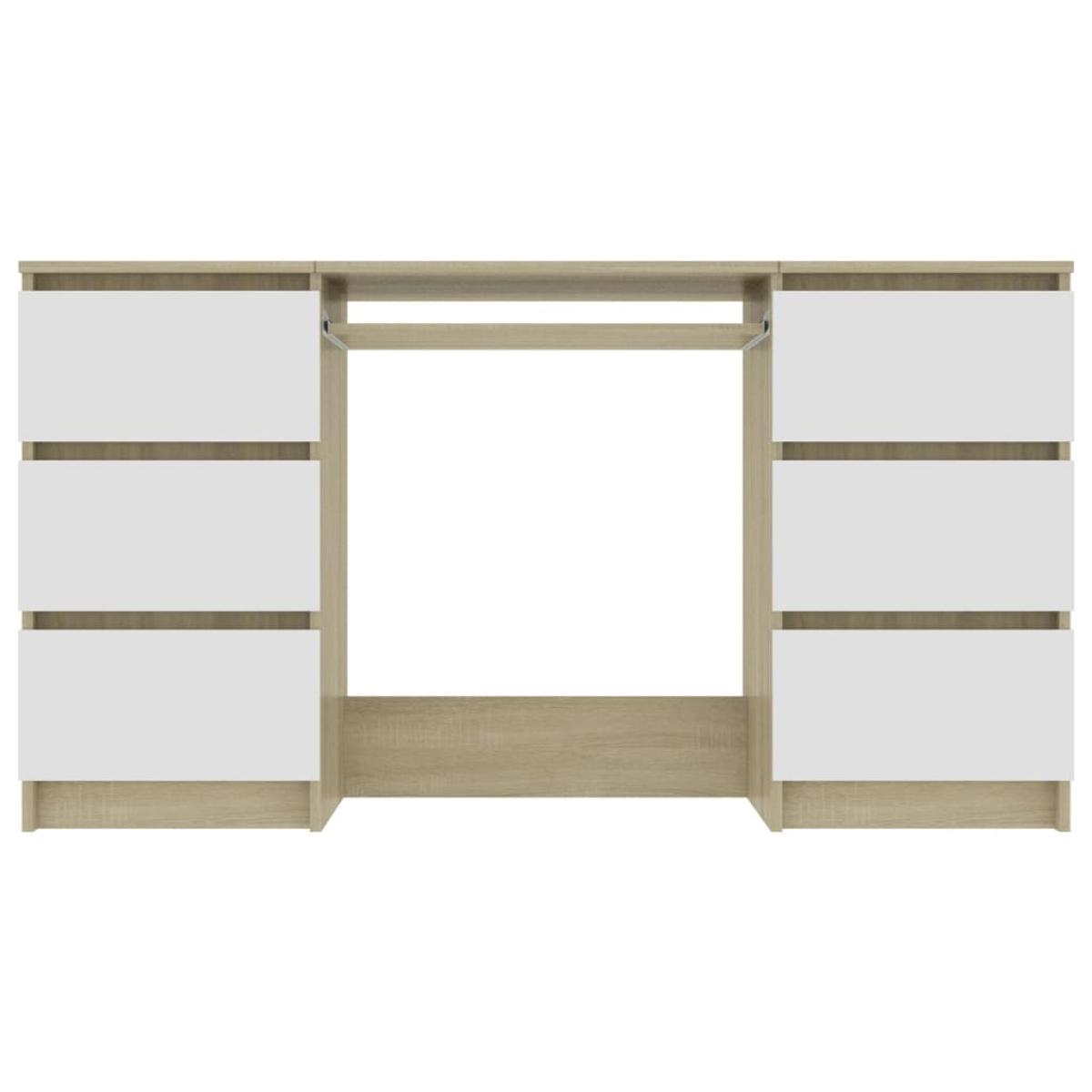 Escritorio de madera contrachapada blanco y roble 40x50x77cm