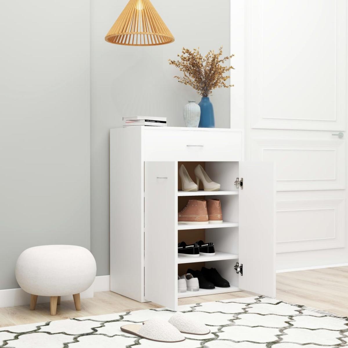Mueble zapatero de madera contrachapada blanco 60x35x84 cm