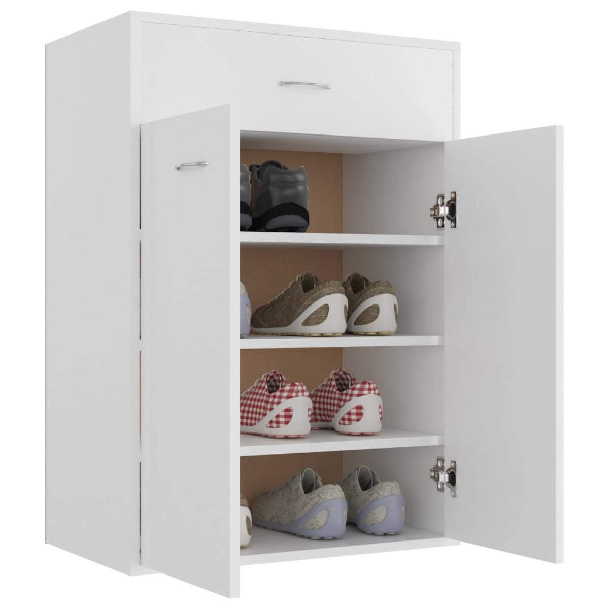 Mueble zapatero de madera contrachapada blanco 60x35x84 cm