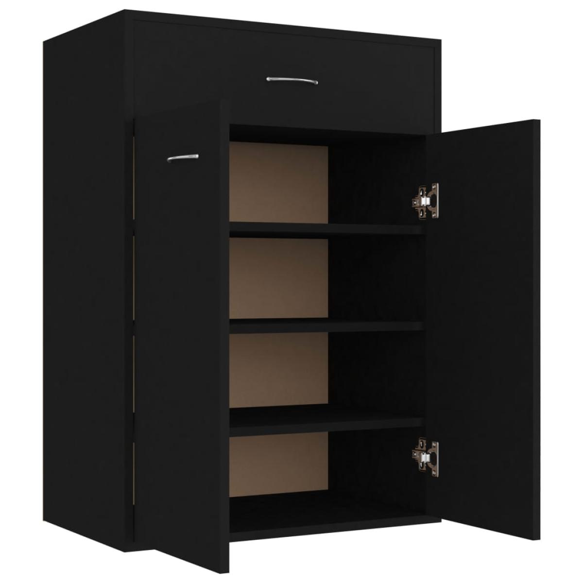 Mueble zapatero de madera contrachapada negro 60x35x84 cm