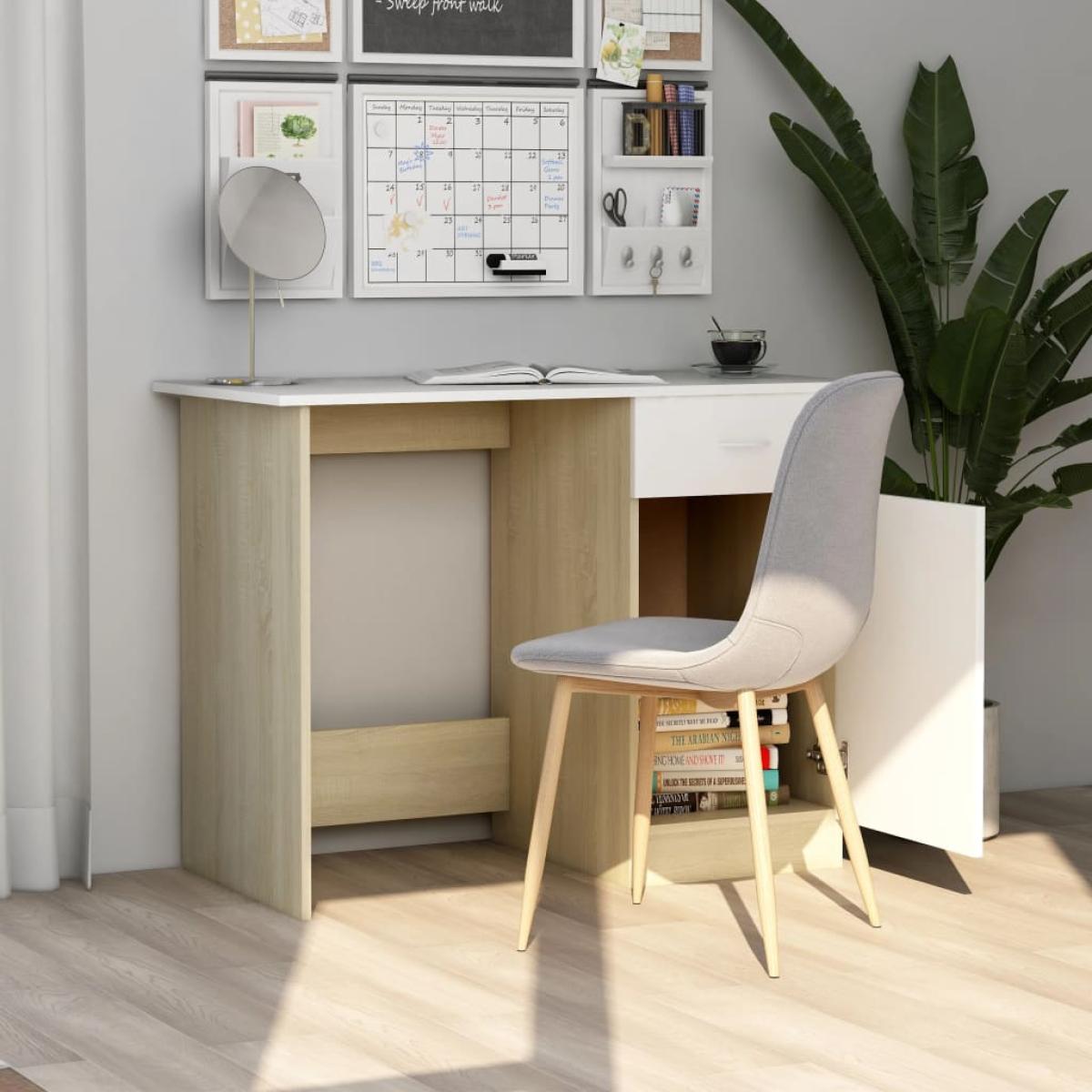 Escritorio madera contrachapada blanco roble Sonoma 100x50x76cm