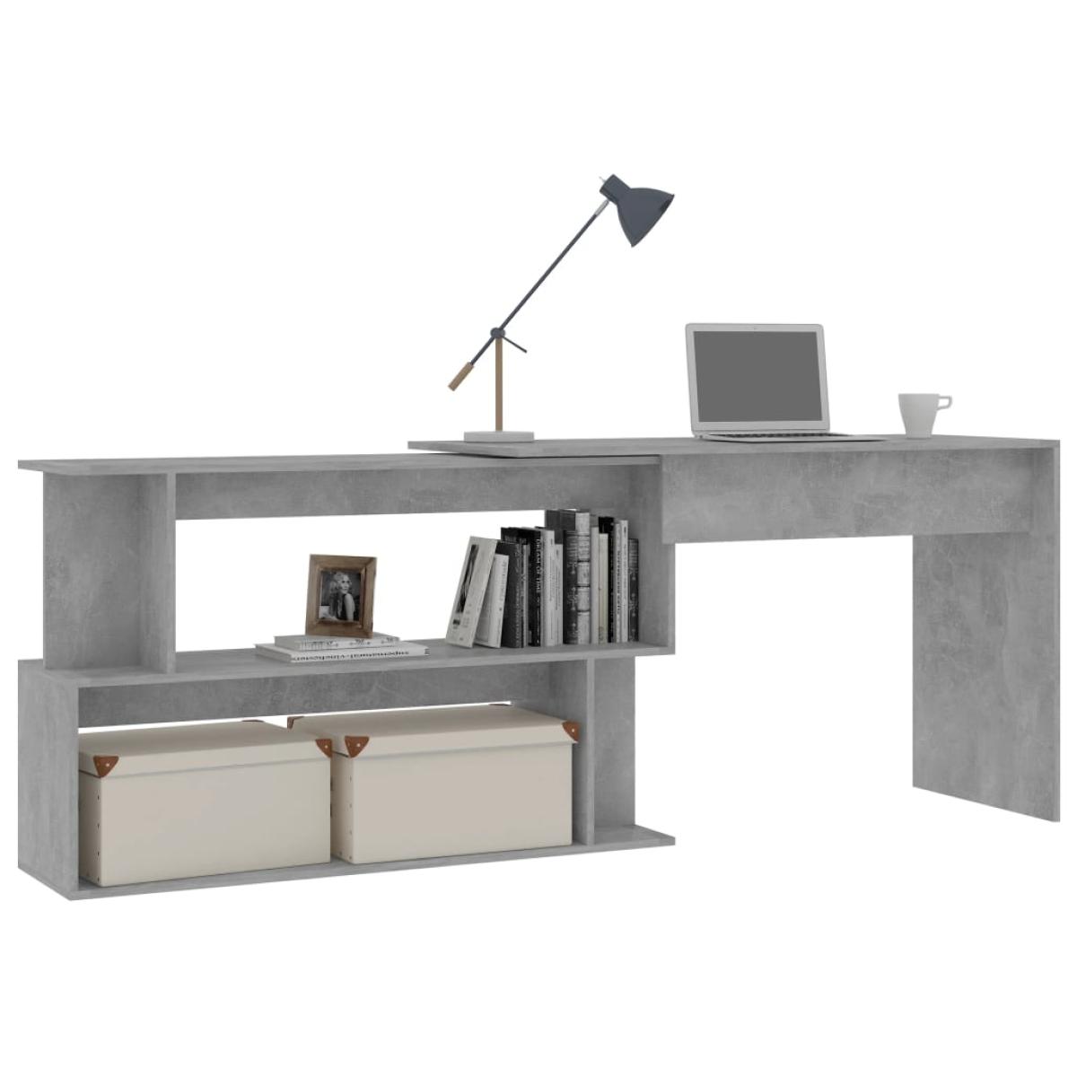 Escritorio de esquina contrachapada gris hormigón 200x50x76 cm