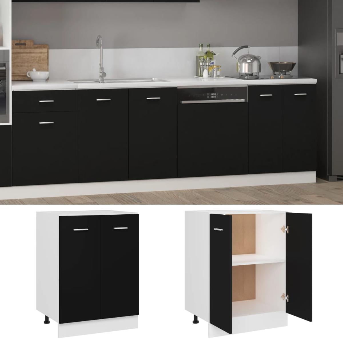 Armario inferior de cocina contrachapada negro 60x46x81,5 cm