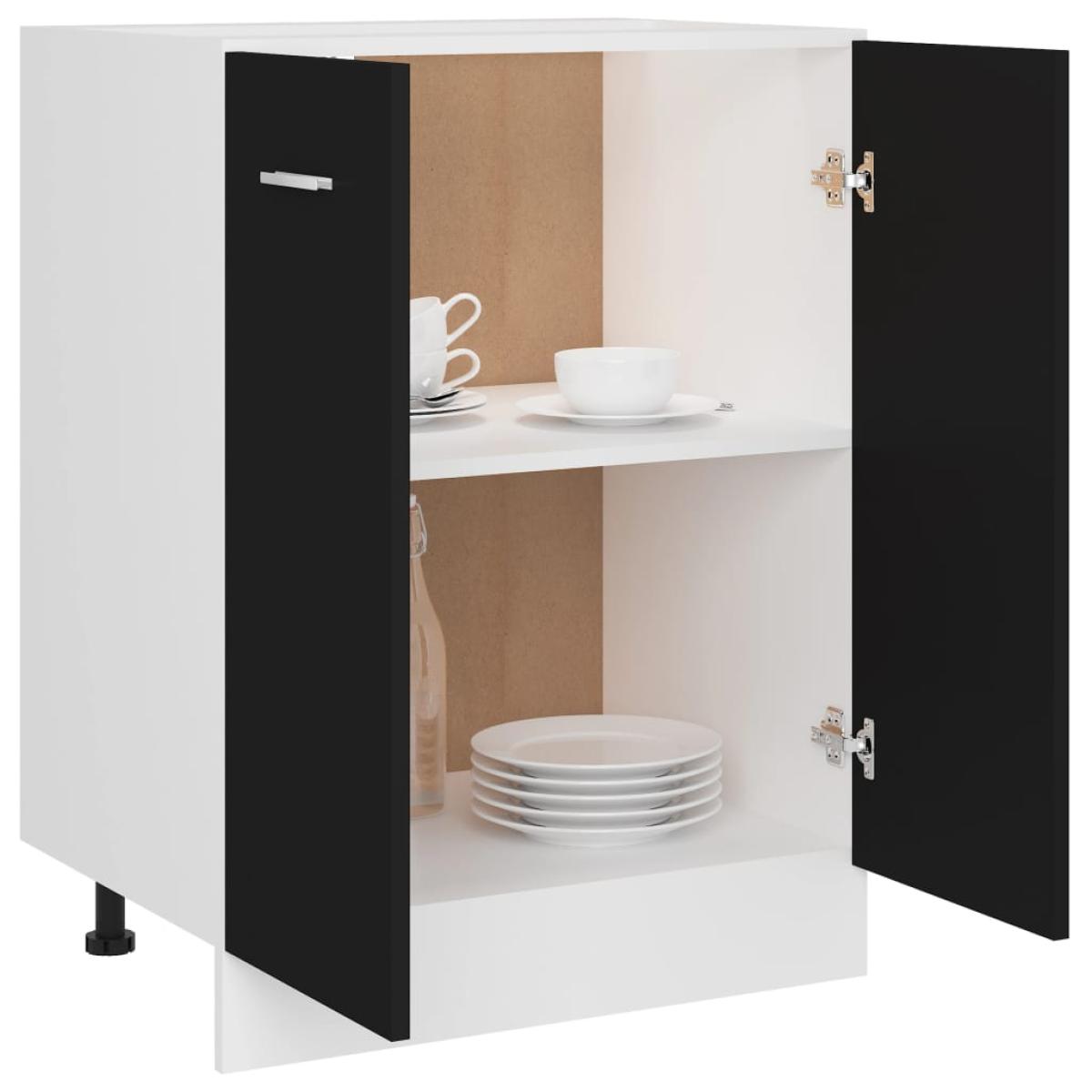 Armario inferior de cocina contrachapada negro 60x46x81,5 cm