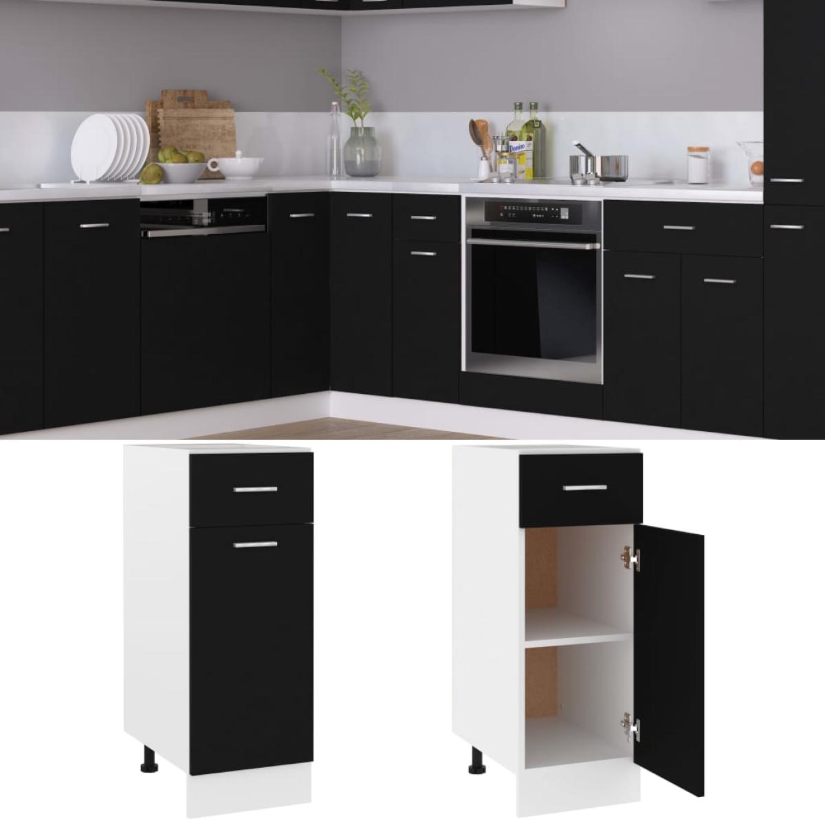 Armario inferior cajón cocina contrachapada negro 30x46x81,5cm