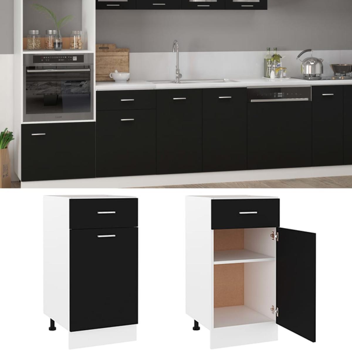 Armario inferior cajón cocina contrachapada negro 40x46x81,5cm