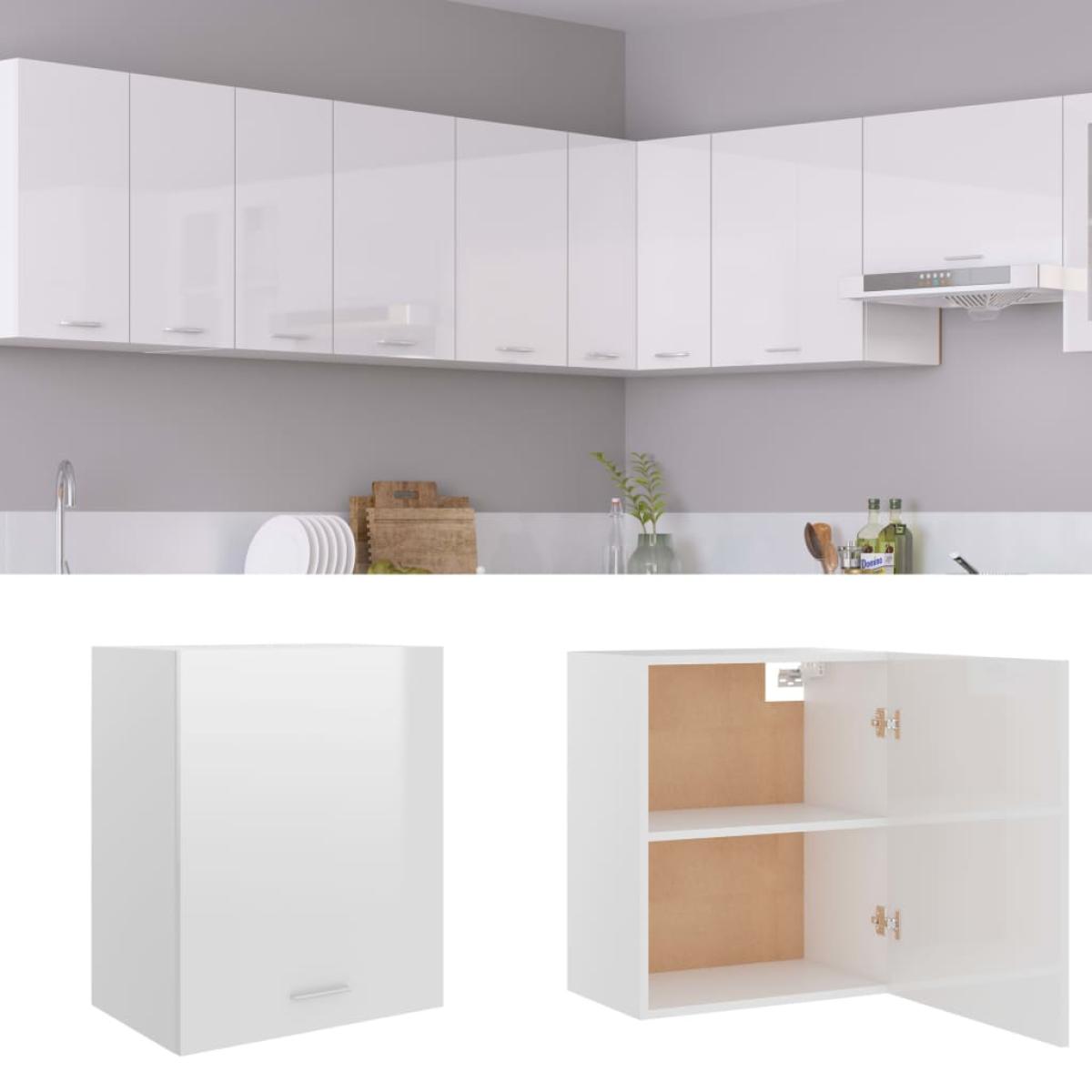 Armario colgante de cocina aglomerado blanco brillo 50x31x60 cm