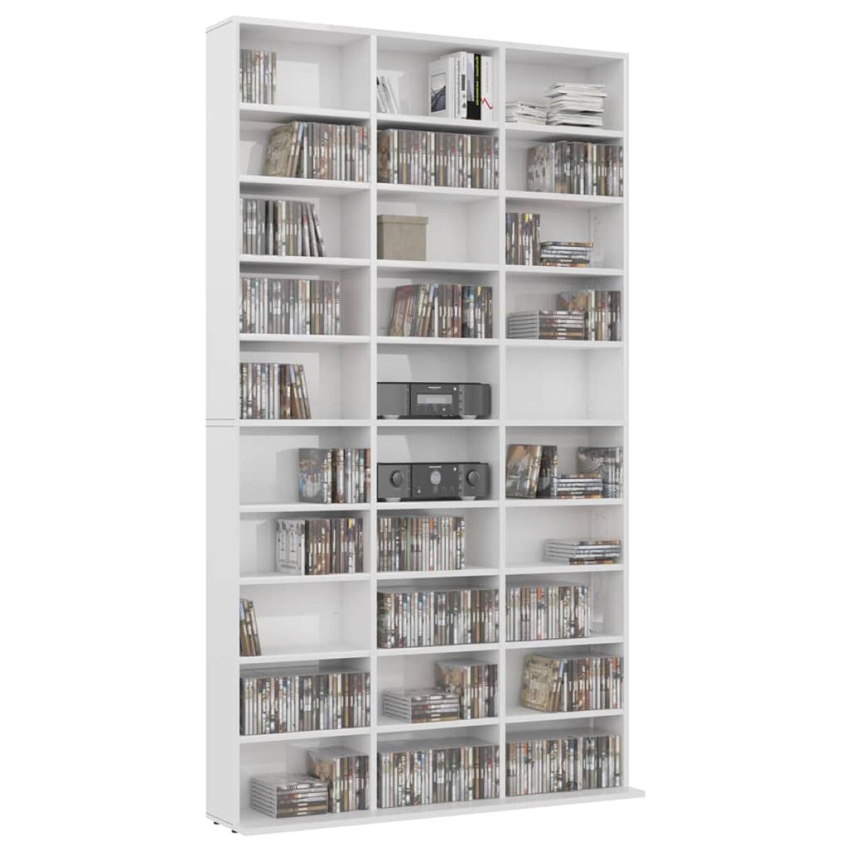 Armario CDs madera contrachapada blanco brillo 102x16x177,5 cm
