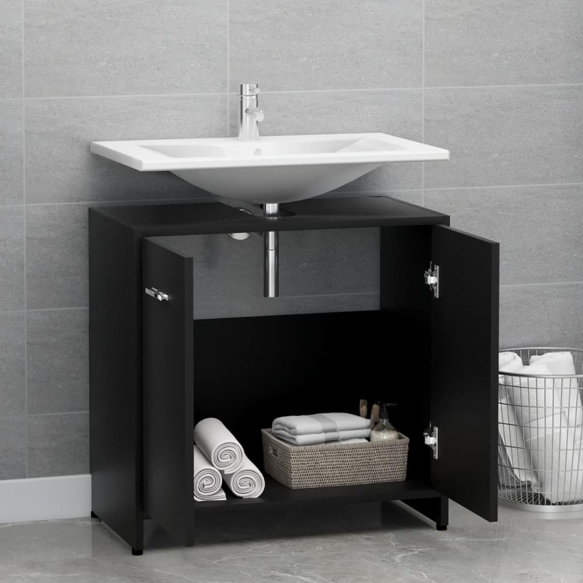 Armario de baño madera contrachapada negro 60x33x61 cm
