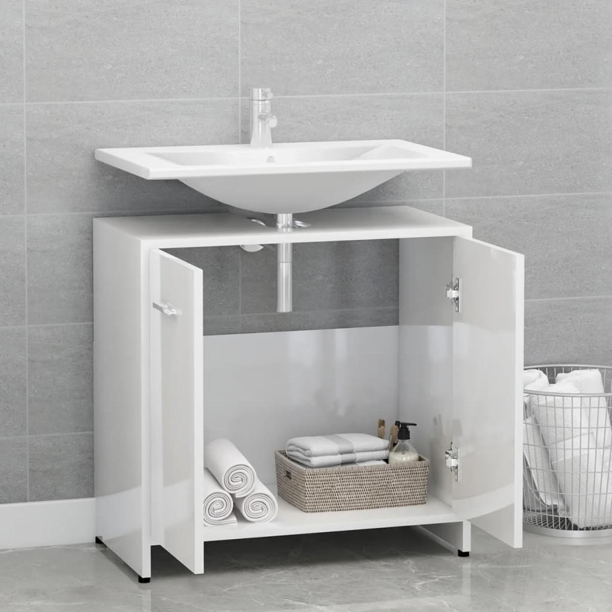 Armario de baño madera contrachapada blanco brillo 60x33x61 cm