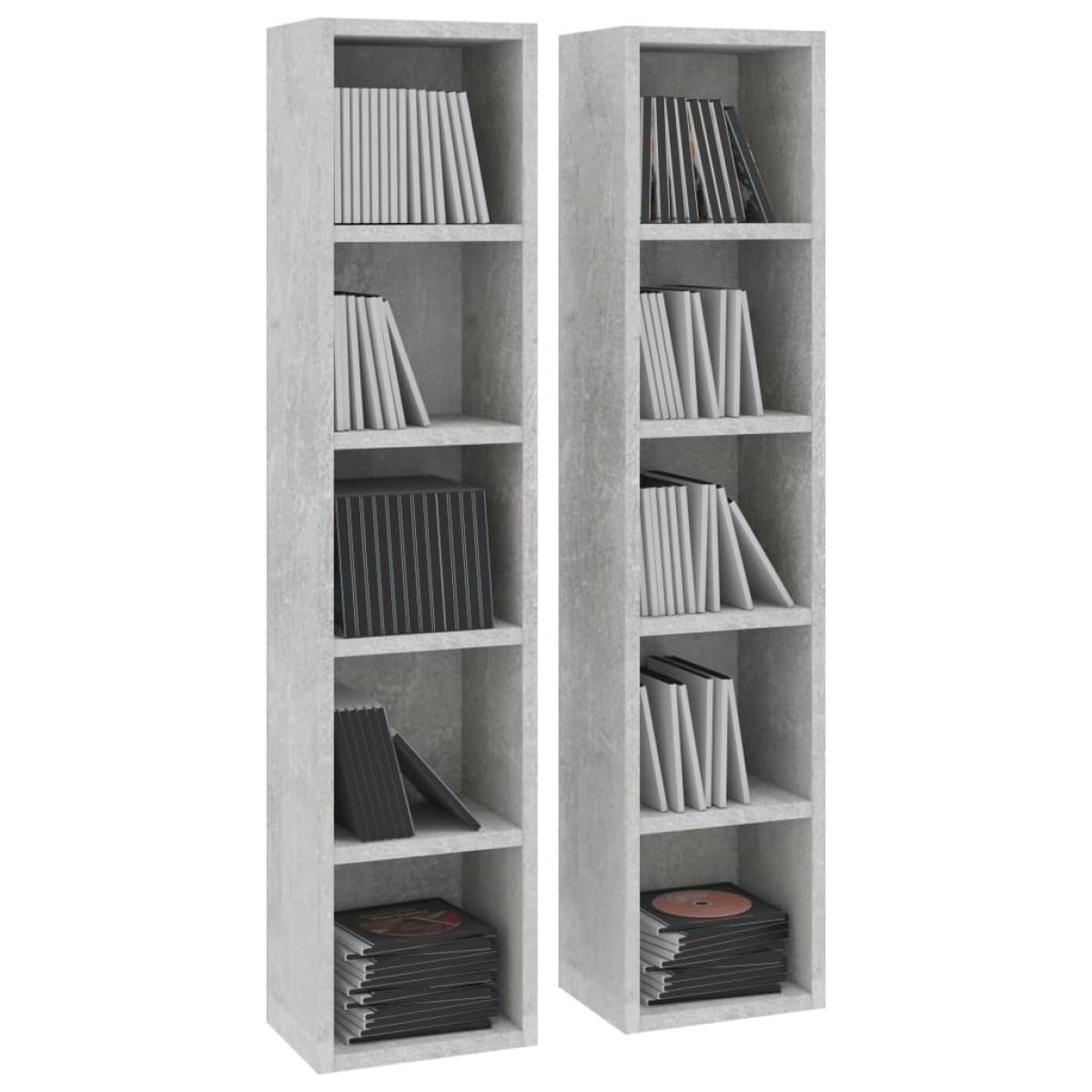 Estantería de CD 2 uds gris hormigón contrachapada 21x16x93,5cm