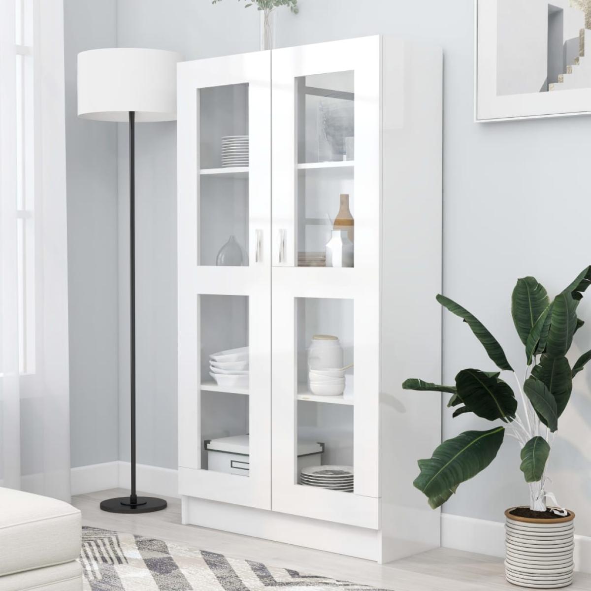 Vitrina de madera contrachapada blanco brillo 82,5x30,5x150 cm