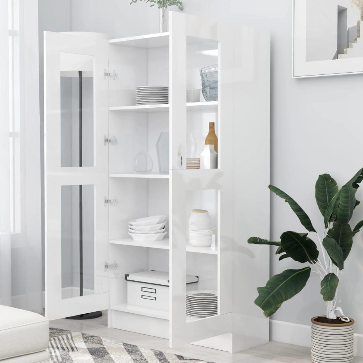 Vitrina de madera contrachapada blanco brillo 82,5x30,5x150 cm