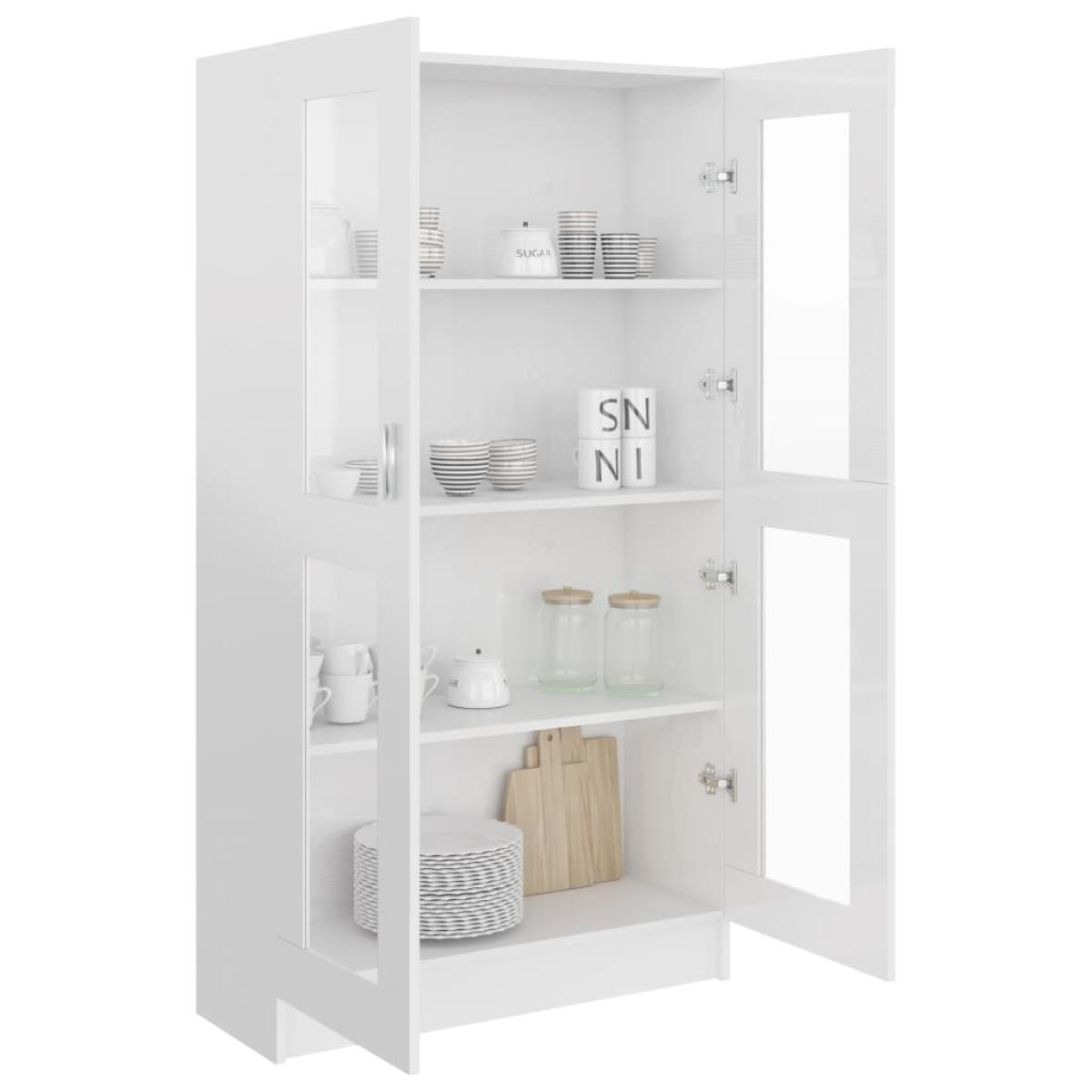 Vitrina de madera contrachapada blanco brillo 82,5x30,5x150 cm