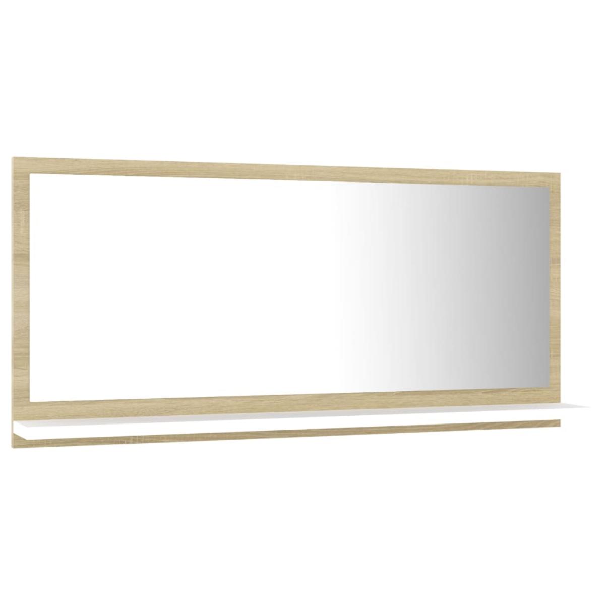 Espejo de baño madera contrachapada blanco roble 80x10,5x37 cm