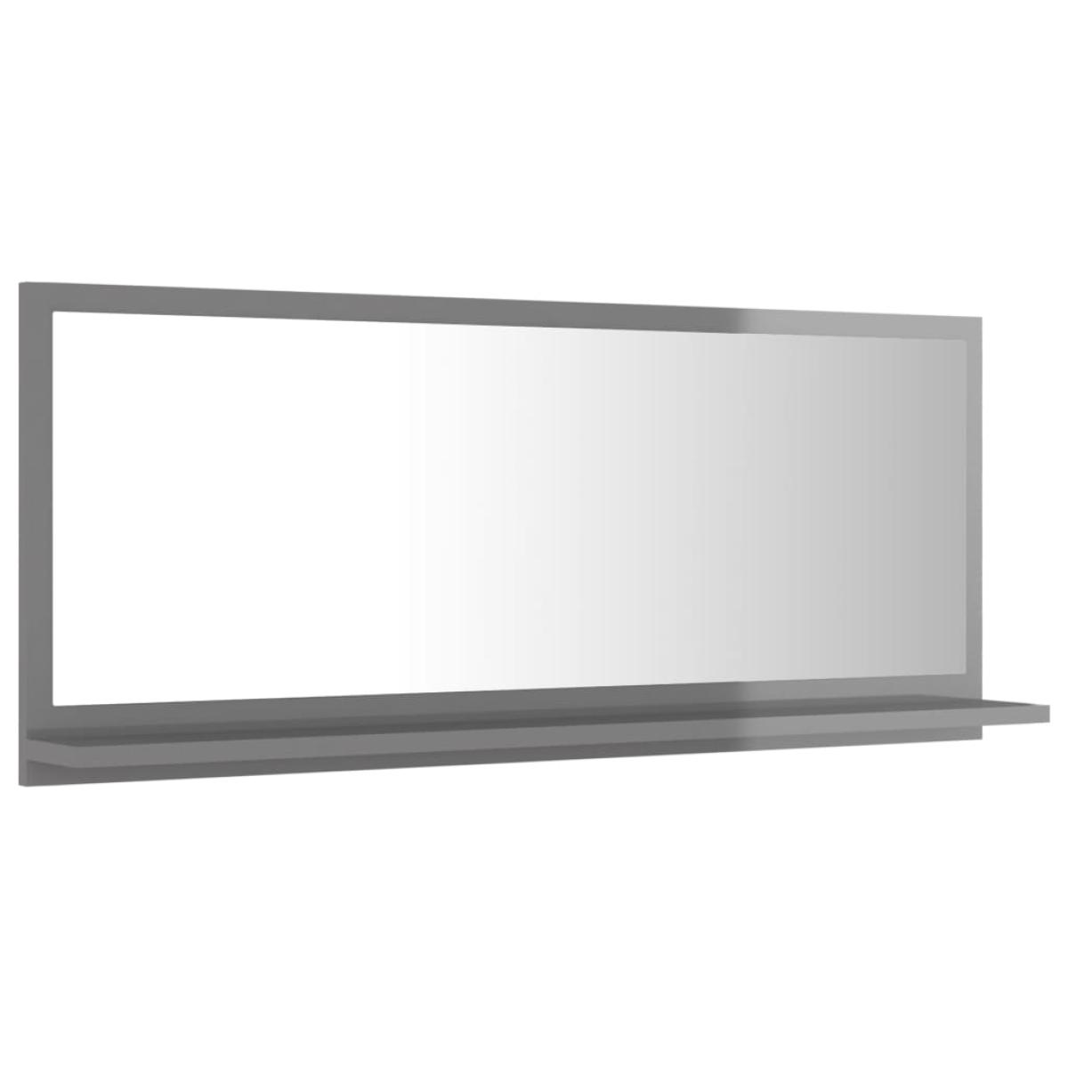 Espejo de baño madera contrachapada gris brillo 90x10,5x37 cm
