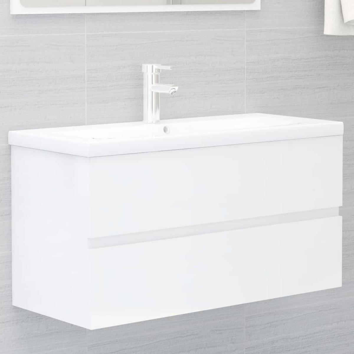 Armario para lavabo aglomerado blanco brillante 90x38,5x45 cm