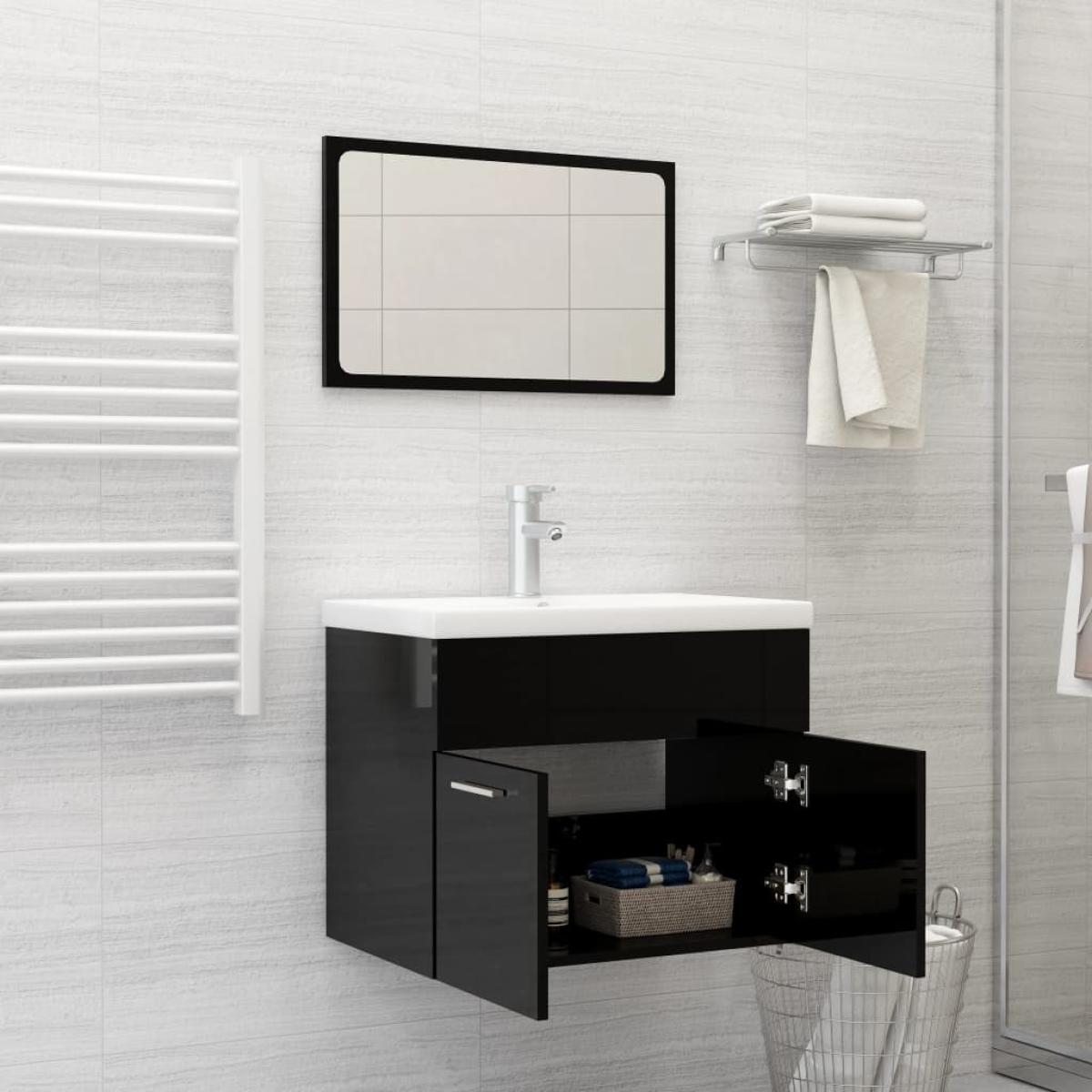 Juego de muebles de baño de 2 piezas aglomerado negro brillante