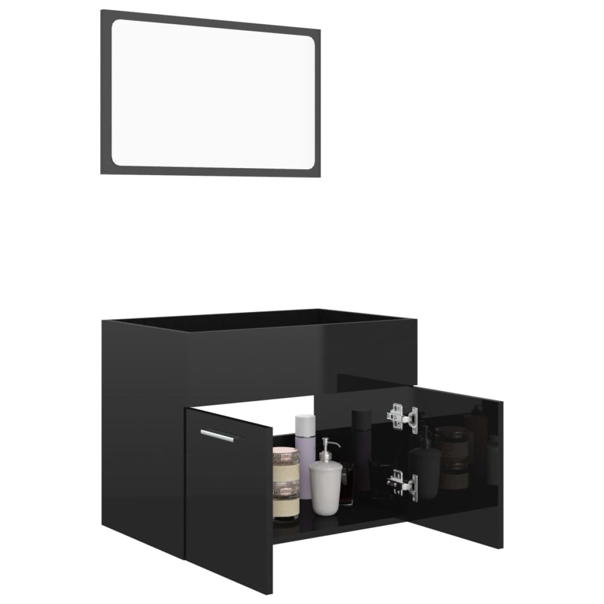 Juego de muebles de baño de 2 piezas aglomerado negro brillante
