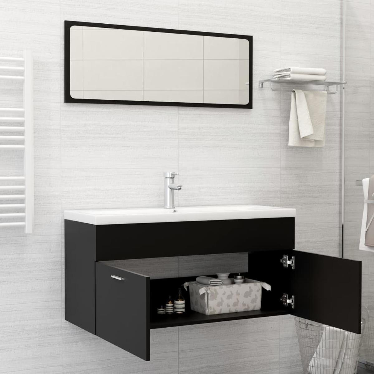 Conjunto de muebles de baño 2 piezas aglomerado negro