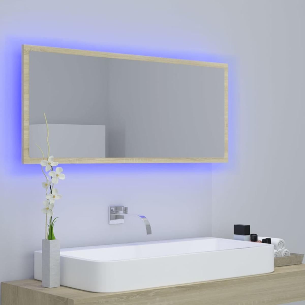 Espejo de baño LED acrílico color roble Sonoma 100x8,5x37 cm