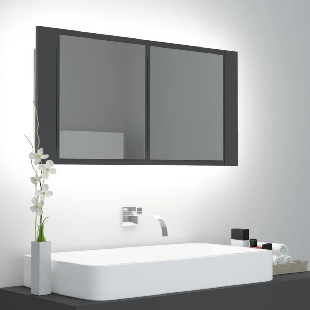 Armario espejo de baño con luz LED acrílico gris 90x12x45 cm