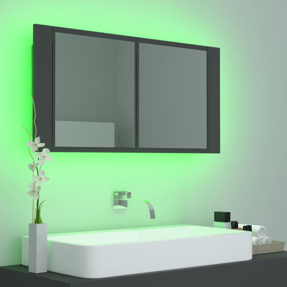 Armario espejo de baño con luz LED acrílico gris 90x12x45 cm