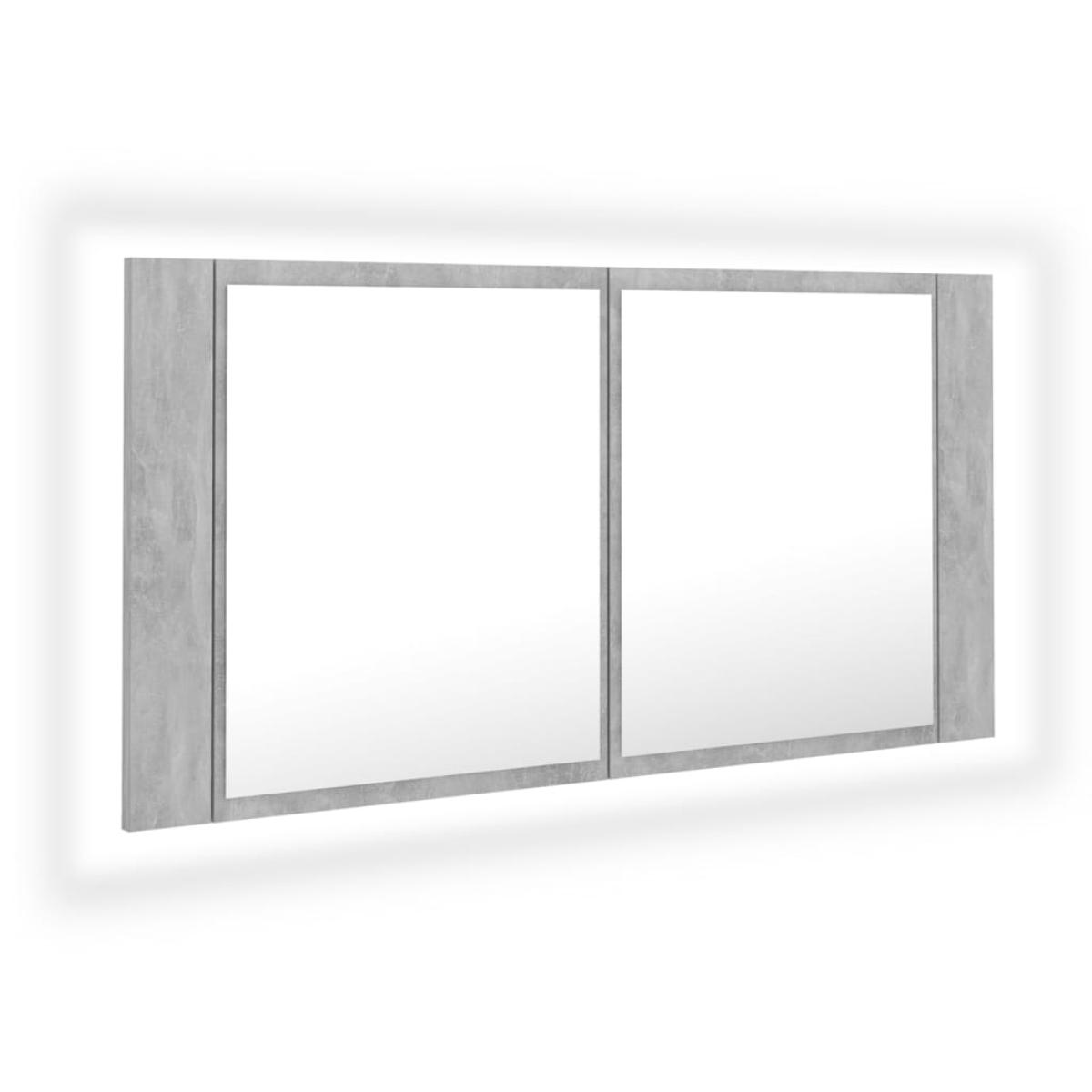 Armario espejo baño luz LED acrílico gris hormigón 90x12x45 cm