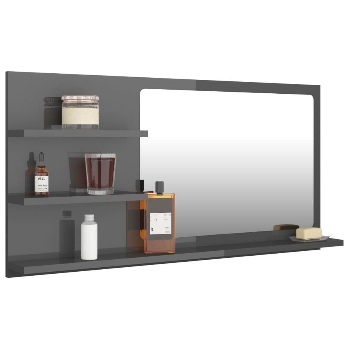 Espejo de baño madera contrachapada gris brillo 90x10,5x45 cm
