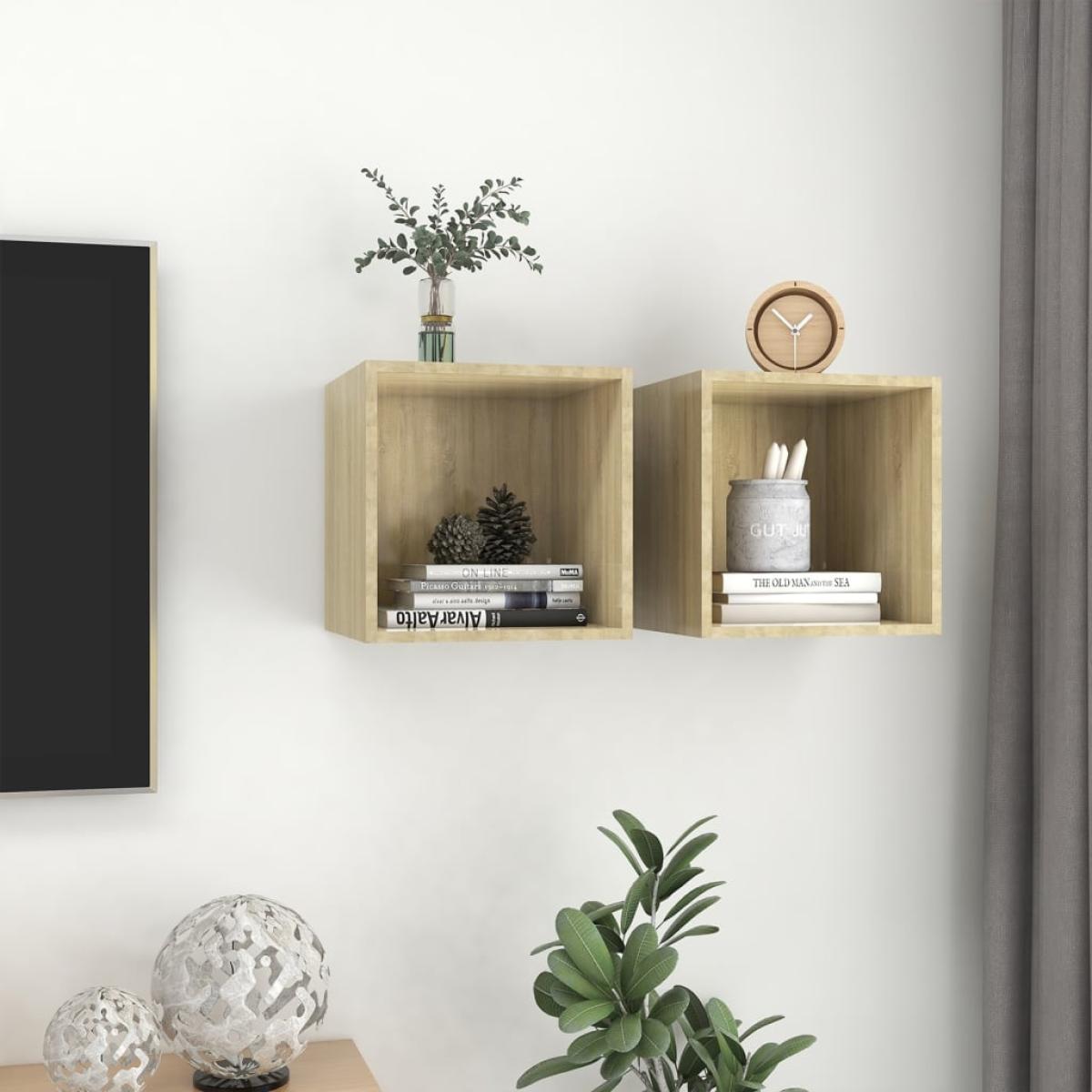 Armario de pared 2 uds madera contrachapada roble 37x37x37 cm