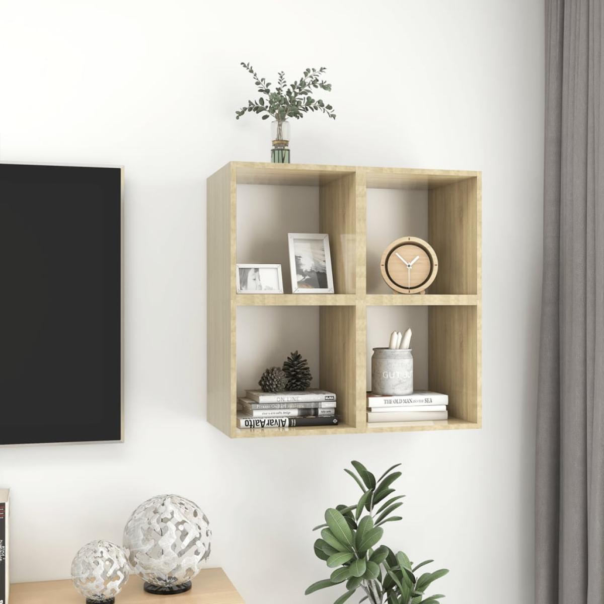 Armario pared 4 ud madera contrachapada blanco roble 37x37x37cm