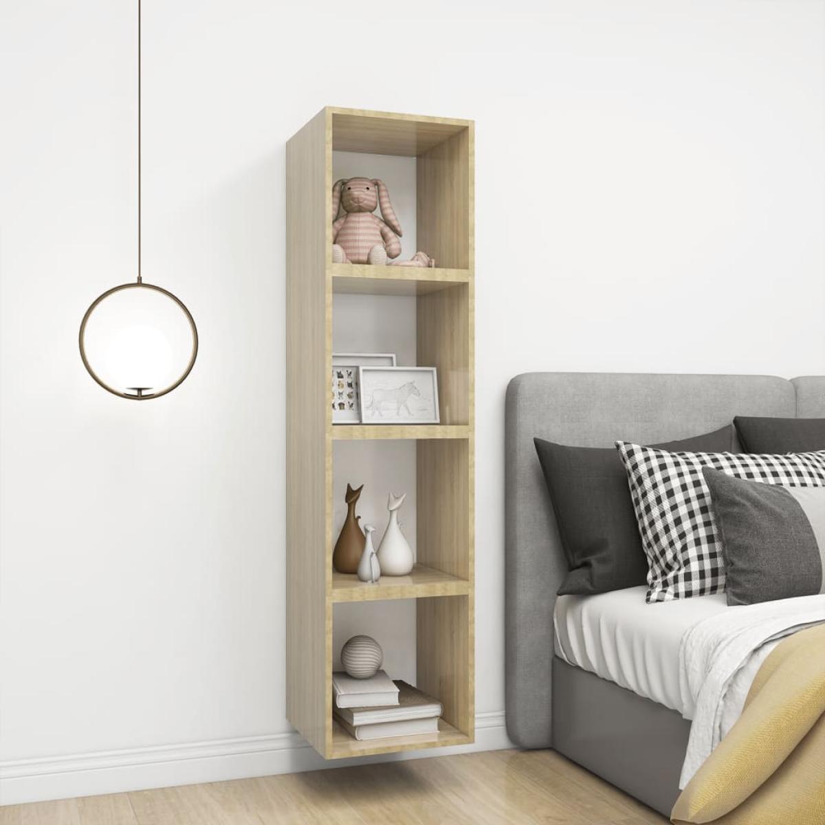 Armario pared 4 ud madera contrachapada blanco roble 37x37x37cm