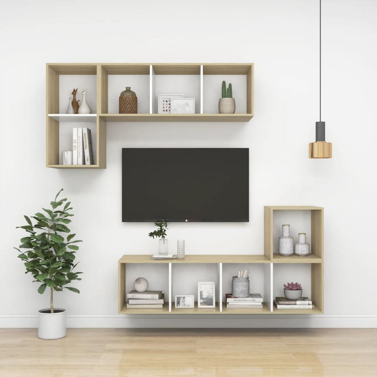 Armario pared 4 ud madera contrachapada blanco roble 37x37x37cm