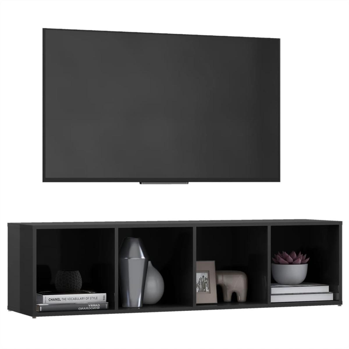 Mueble de TV de aglomerado gris brillante 142,5x35x36,5 cm