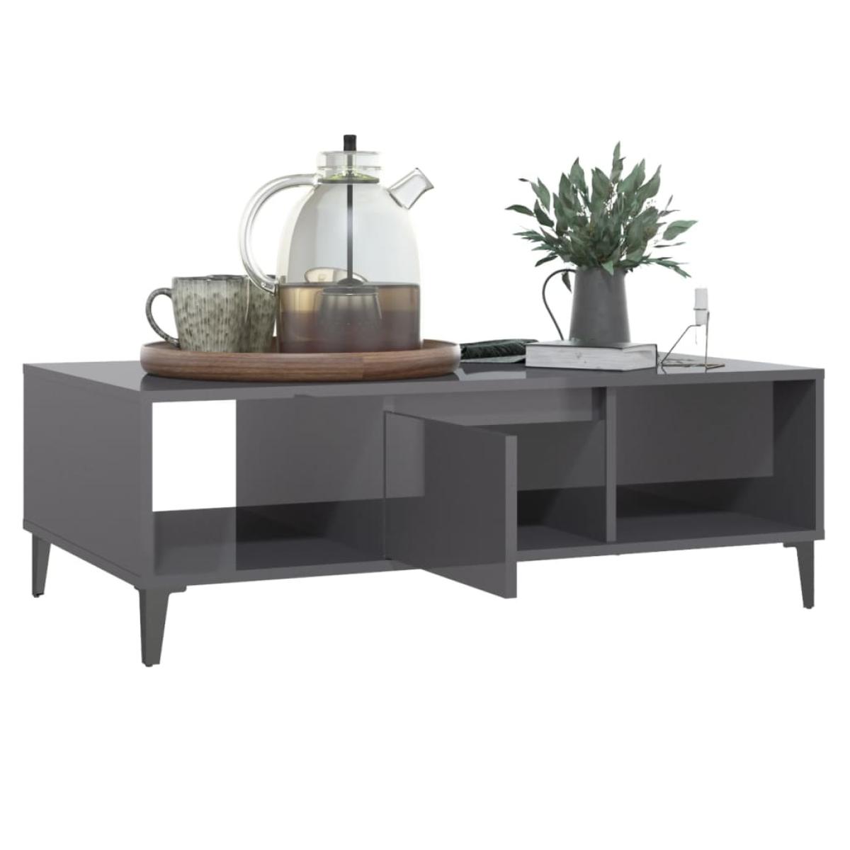 Mesa de centro de aglomerado gris brillante 103,5x60x35 cm
