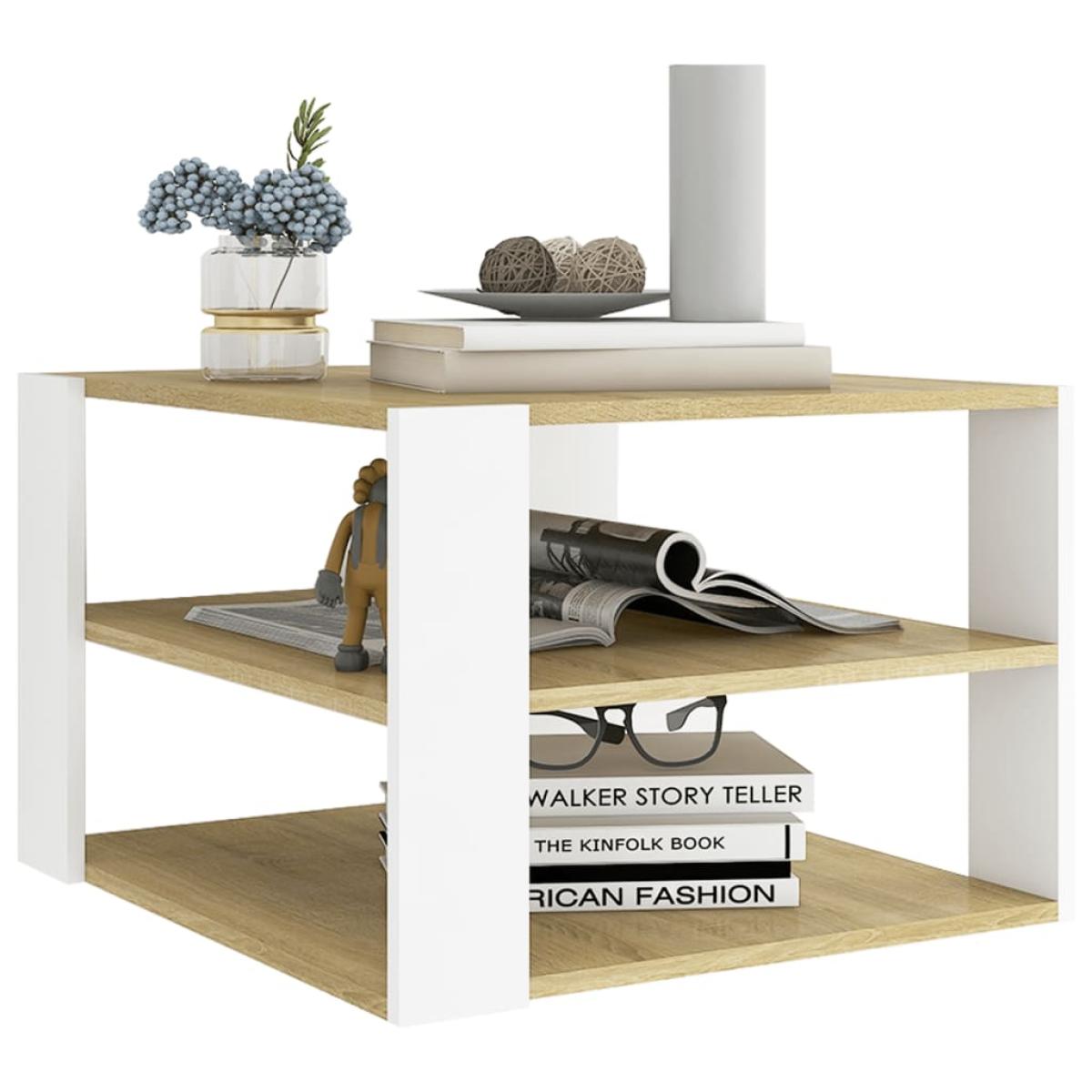 Mesa de centro aglomerado roble Sonoma y blanco 60x60x40 cm