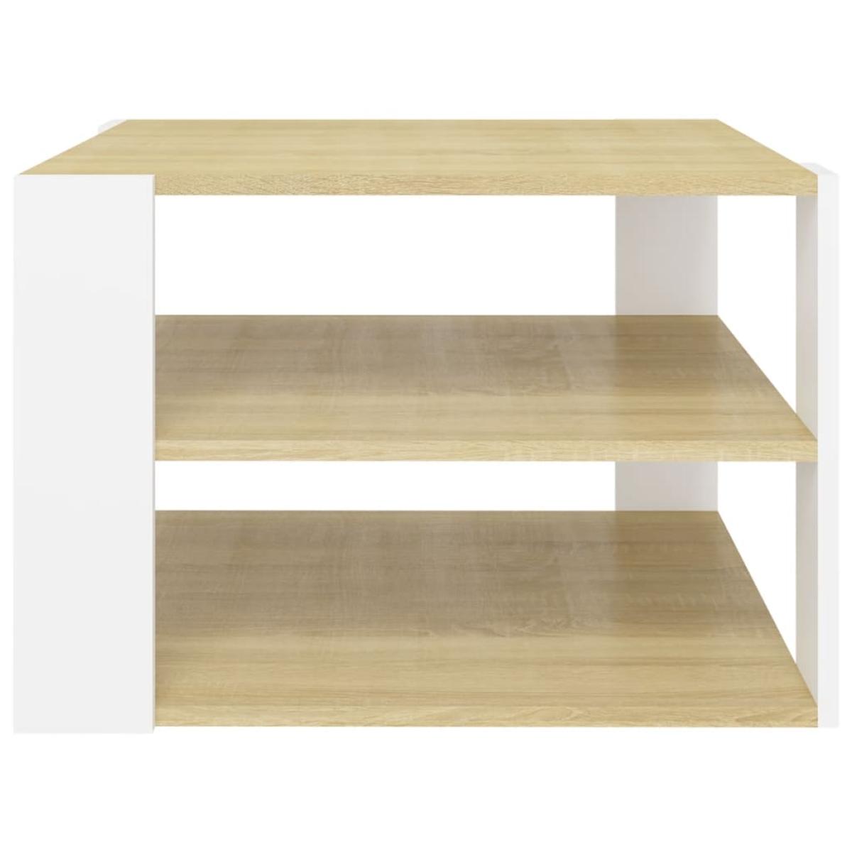 Mesa de centro aglomerado roble Sonoma y blanco 60x60x40 cm