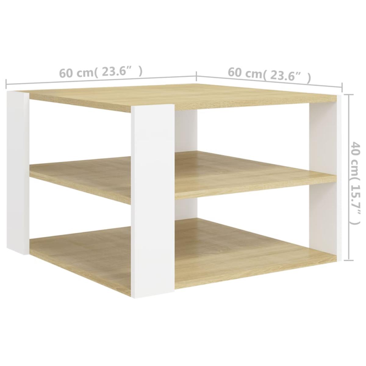 Mesa de centro aglomerado roble Sonoma y blanco 60x60x40 cm